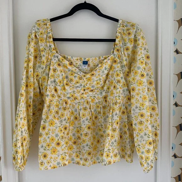 Floral Long-Sleeve Babydoll Top - Picture 1 of 5